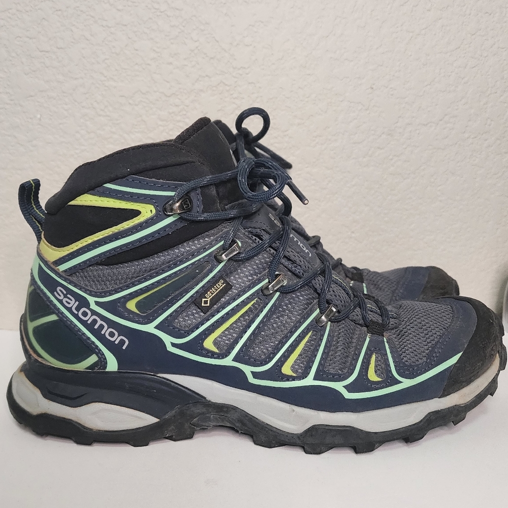 Salomon X Ultra Pioneer MID Women's 7.5 GTX Waterproof Hiking Boots Black Green